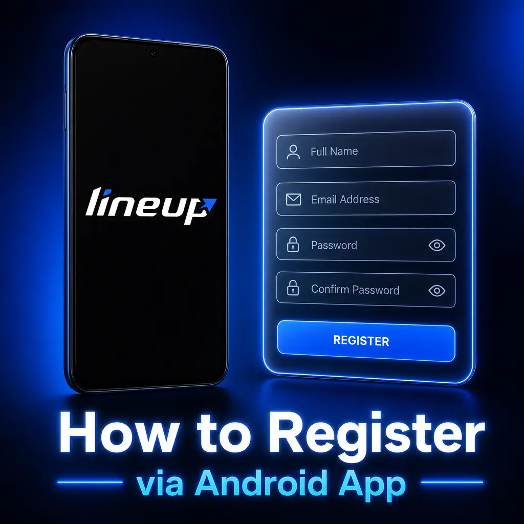 Step-by-step guide showing how to register a LineUp account using the Android app in under two minutes