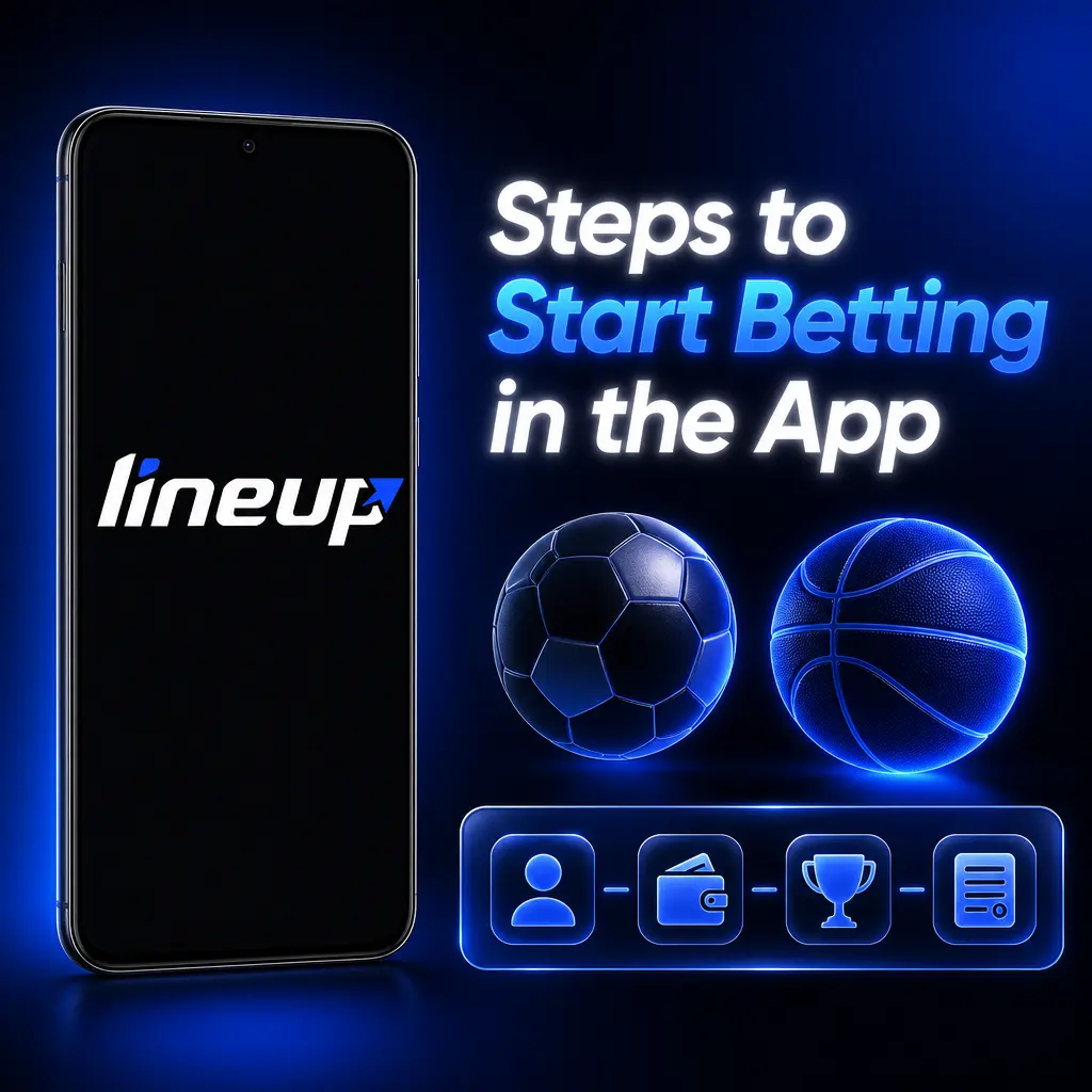Steps to place a first bet in the LineUp app: select sport, tap odds, enter stake, confirm wager
