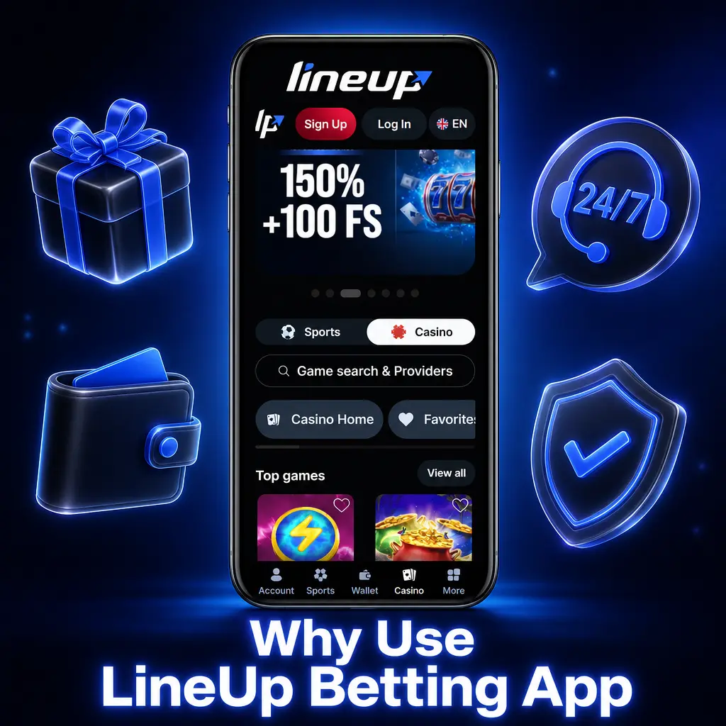 LineUp betting app mobile interface showing sports menu, live odds, and quick bet slip for Canadian users